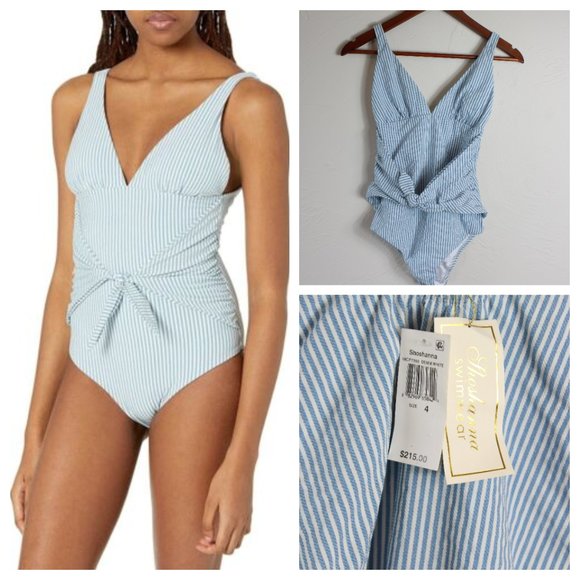 Shoshanna Other - Shoshanna Tie Front One Piece Maillot Swimsuit Chambray Blue Stripe Sz 4 NWT